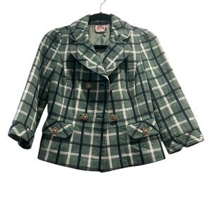 vintage Y2K Juicy Couture green, navy, and white checked fitted blazer